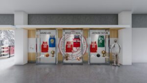 A group of three vending machines with different flavors.